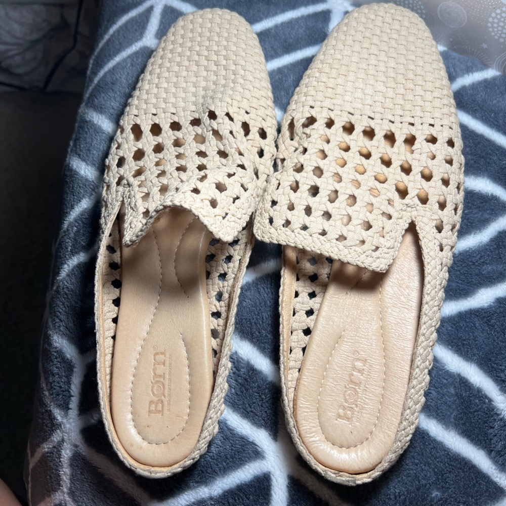 Size 11 Born Cameo Gold Brown Slip on Mule Flat Loafer